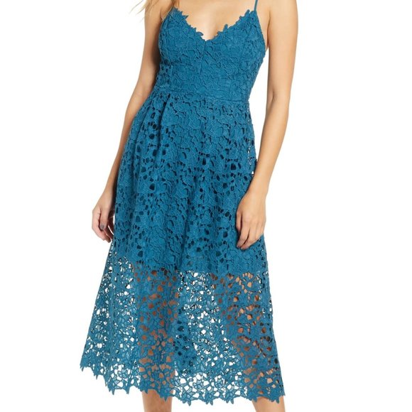 aqua lace midi dress
